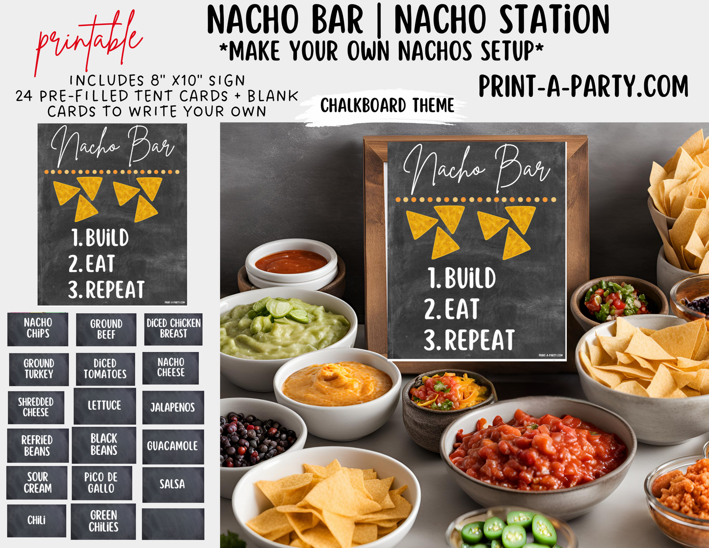 NACHO BAR | NACHO STATION Setup - Chalkboard | Nacho Bar Sign | Food Station for Party | Food Bar for Party | Party | Cinco de Mayo | Shower | DIY Nacho Bar