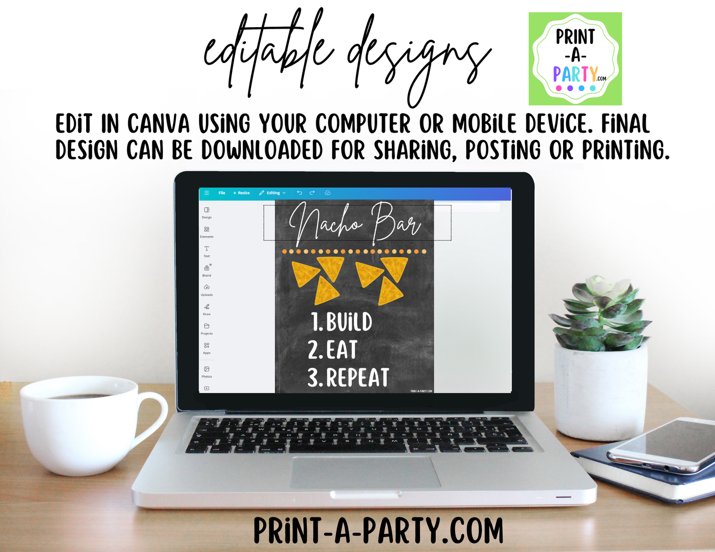 Editable Nacho Bar Sign (8x10) and Toppings Tent Cards Canva Template - Perfect for Parties, Showers and Events
