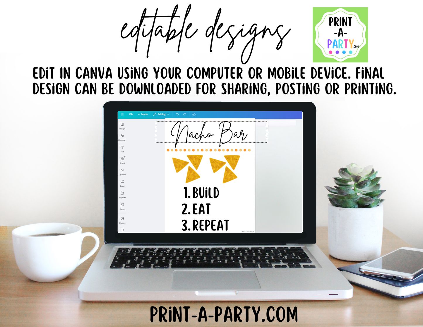 Editable Nacho Bar Sign (8x10) and Toppings Tent Cards Canva Template - Perfect for Parties, Showers and Events