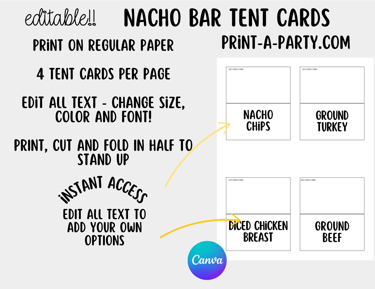 EDITABLE NACHO BAR | NACHO STATION Setup - WHITE | Make your own Nachos Sign | Nacho Buffet Station Setup for parties, events, office, holidays and more!