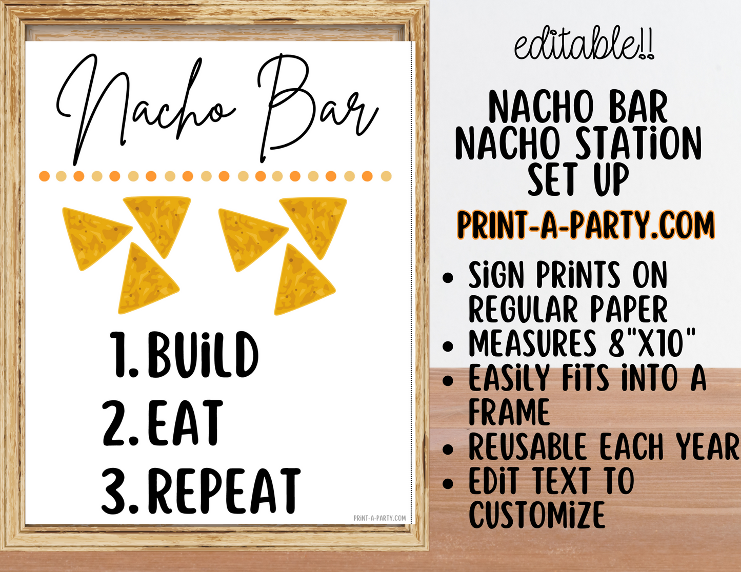 EDITABLE NACHO BAR | NACHO STATION Setup - WHITE | Make your own Nachos Sign | Nacho Buffet Station Setup for parties, events, office, holidays and more!