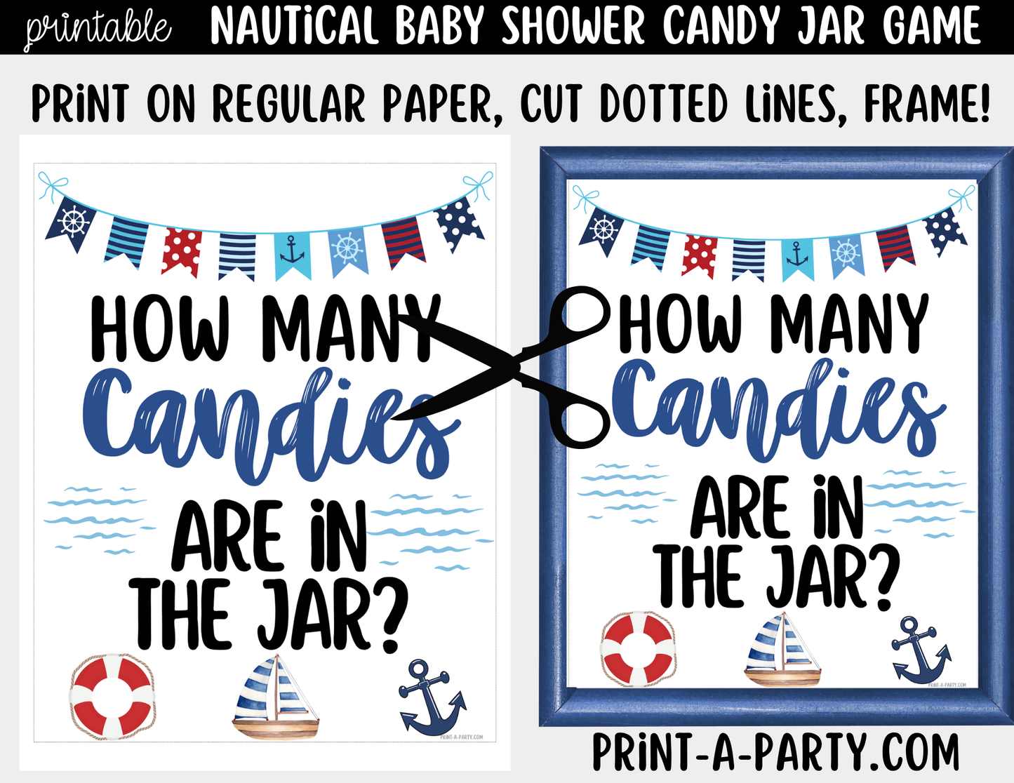 Nautical Candy Jar Guessing Game Printable Sign (8x10) + Guessing Cards - For Baby Shower or events