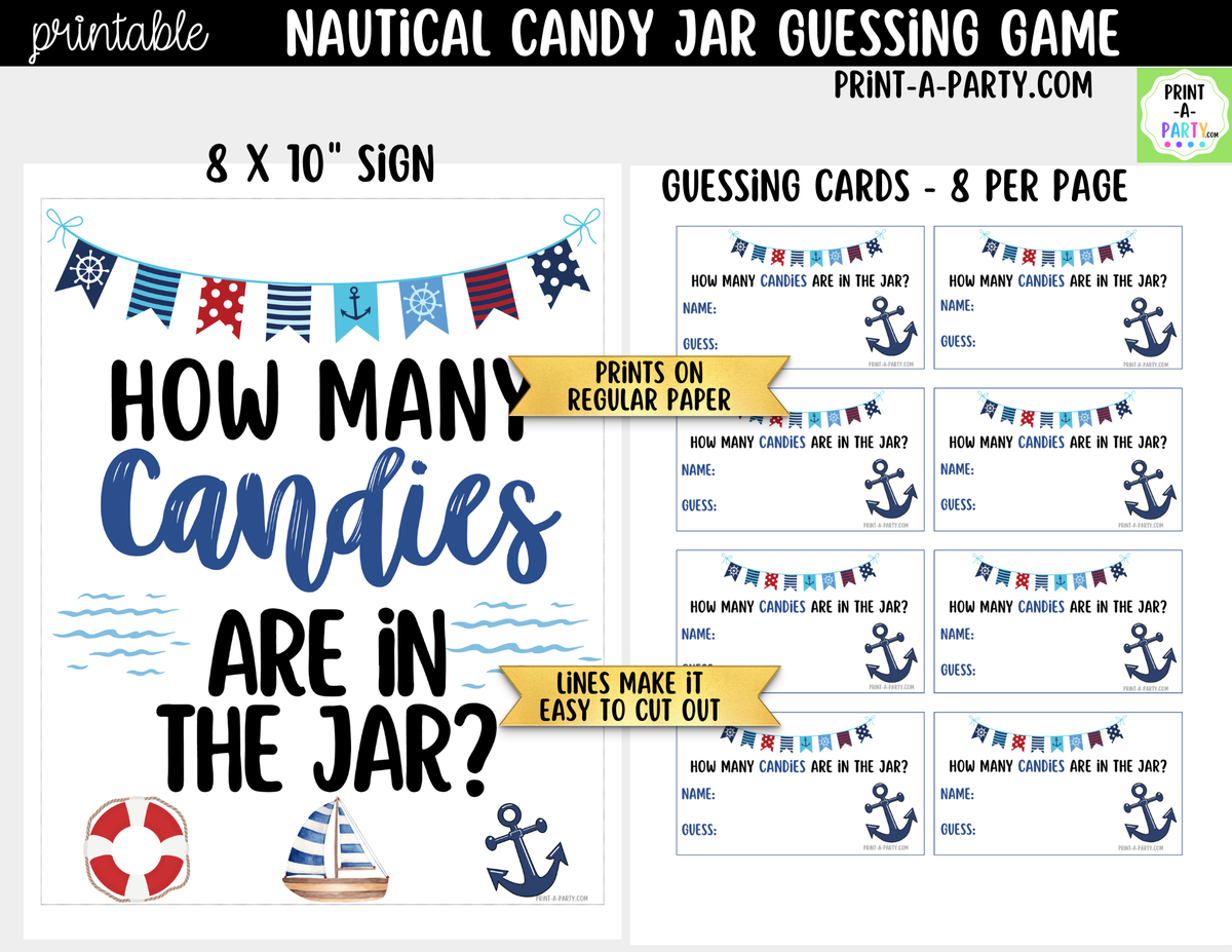 Nautical Candy Jar Guessing Game Printable | Sign & Cards