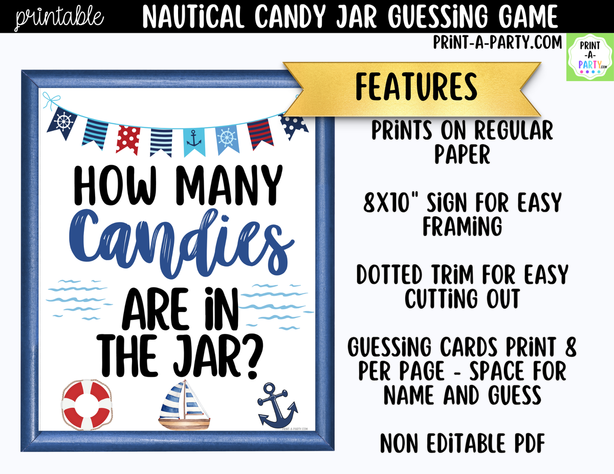 Nautical Candy Jar Guessing Game Printable | Sign & Cards