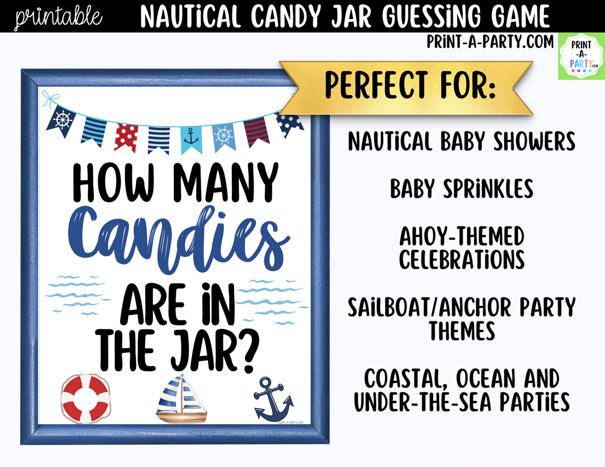 Nautical Candy Jar Guessing Game Printable | Sign & Cards