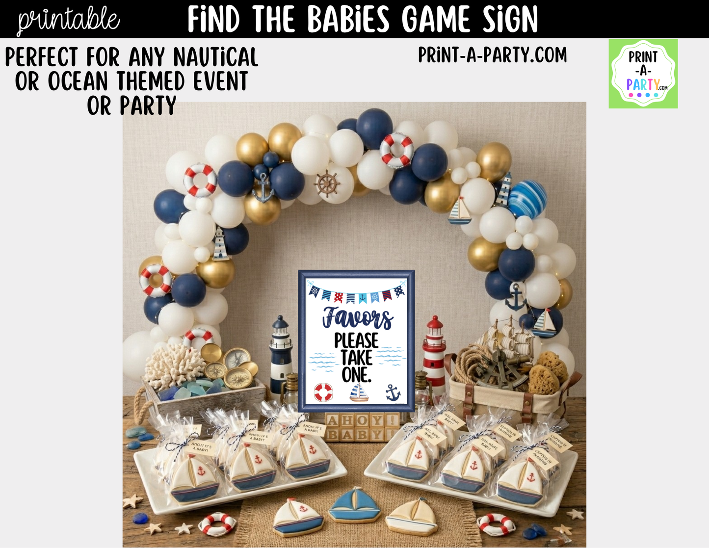 Nautical Sailor Ocean Favors Sign (8x10) – Printable Instant Download