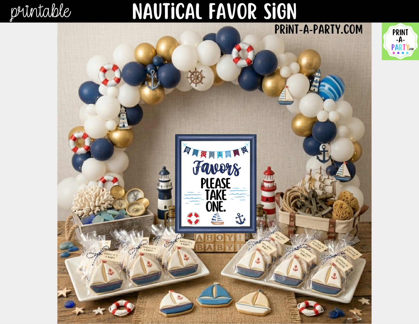 Nautical Sailor Ocean Favors Sign (8x10) – Printable Instant Download