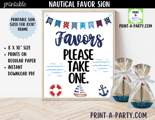 Nautical Sailor Ocean Favors Sign (8x10) – Printable Instant Download