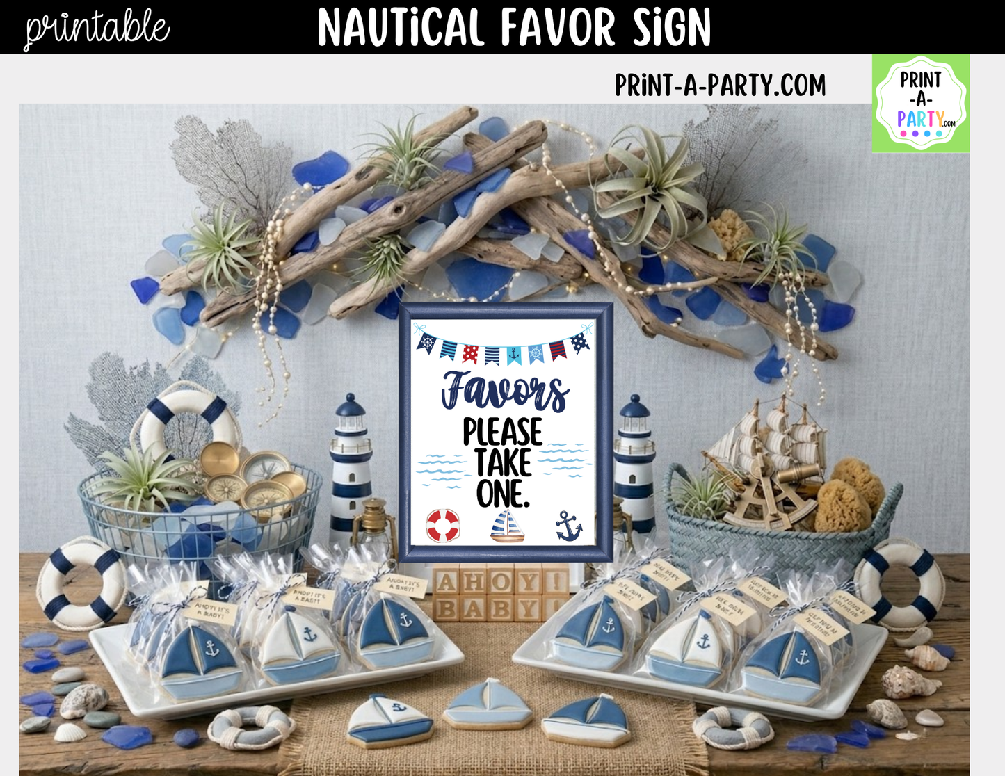 Nautical Sailor Ocean Favors Sign (8x10) – Printable Instant Download