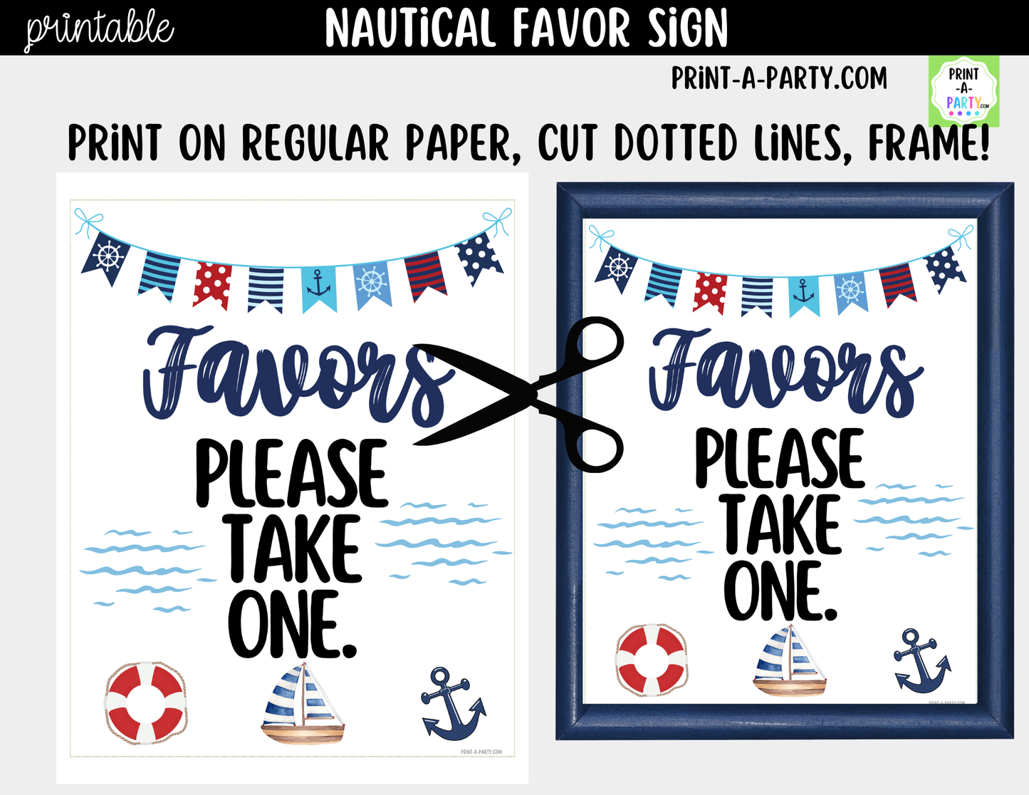 Nautical Sailor Ocean Favors Sign (8x10) – Printable Instant Download