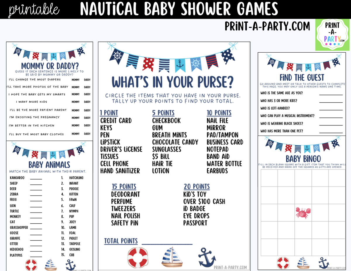 Nautical Baby Shower Games Printable | Sailor & Coastal Bundle