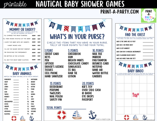 Nautical Baby Shower Games Printable | Sailor & Coastal Bundle