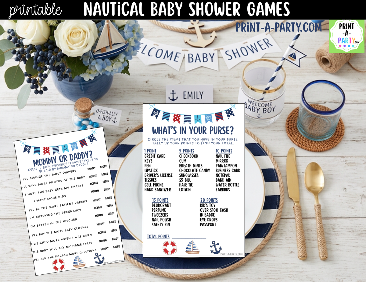 Nautical Baby Shower Games Printable | Sailor & Coastal Bundle