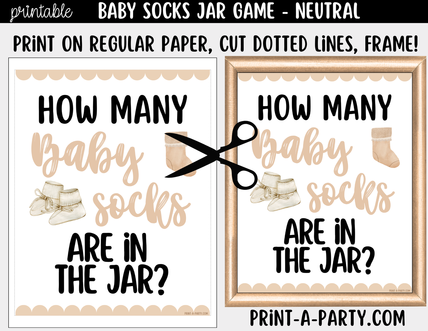 Baby Socks Jar Guessing Game Printable Sign (8x10) & Guessing Cards for Neutral or Boho Baby Events