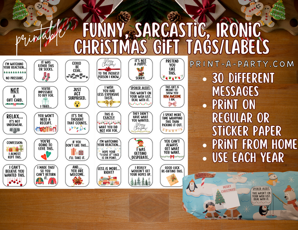 CHRISTMAS HOLIDAY | FUNNY & SARCASTIC GIFT TAGS - 30 | IRONIC GIFT TAGS | HUMOR | HOLIDAY | INSTANT DOWNLOAD