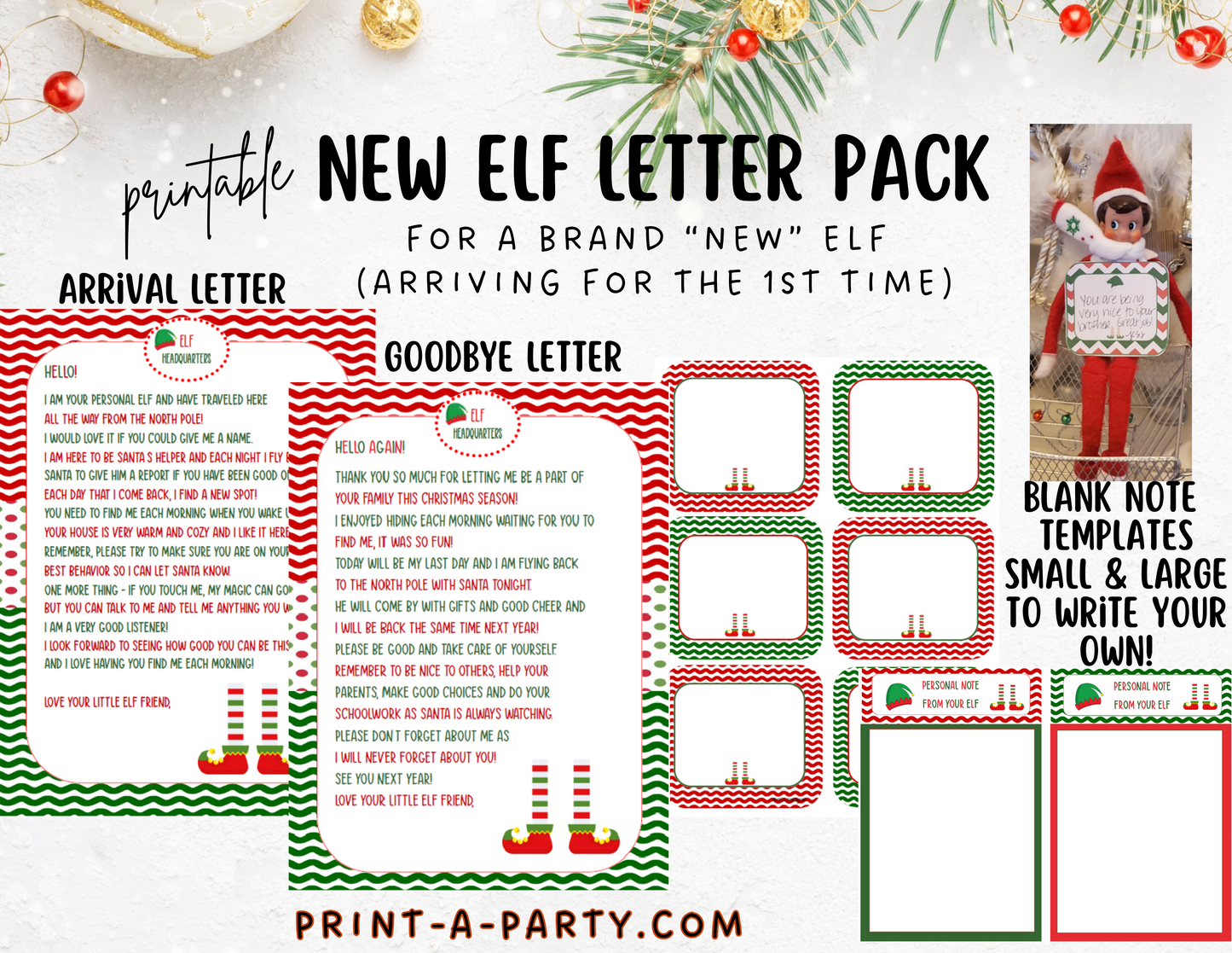 ELF Printable Letter Notes Pack | BRAND NEW Elf | Elf Welcome & Goodbye Letters | Blank Letters and Notes to promote or praise behavior - INSTANT DOWNLOAD