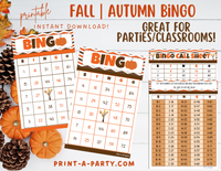 BINGO: Fall | Autumn | Pumpkin | Classrooms | Parties | Birthday | 30, 40, or 50 cards - INSTANT DOWNLOAD