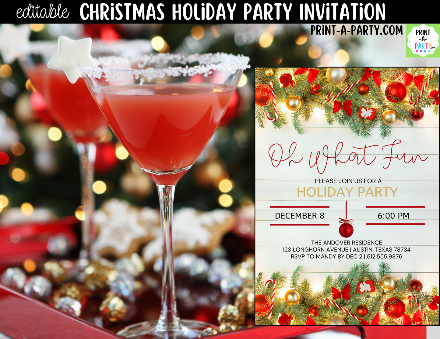 Oh What Fun Christmas Party Invitation | Editable Canva Holiday Party Invite