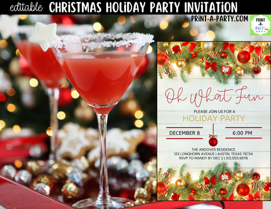 Oh What Fun Christmas Party Invitation | Editable Canva Holiday Party Invite