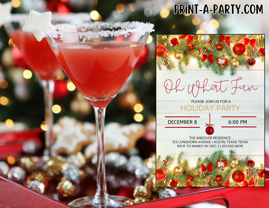 OH WHAT FUN Editable Christmas Party Invitation Template for Easy Sharing Posting or Printing