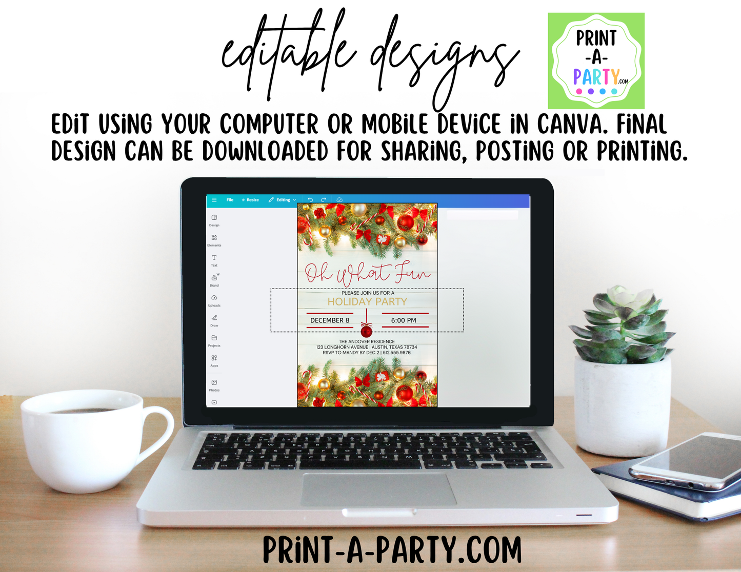 Oh What Fun Christmas Party Invitation | Editable Canva Holiday Party Invite