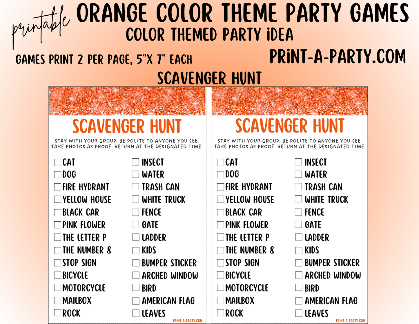 GAMES: COLOR PARTY ORANGE THEME | Color Party | Orange Party Games | Orange Party Ideas | INSTANT DOWNLOAD