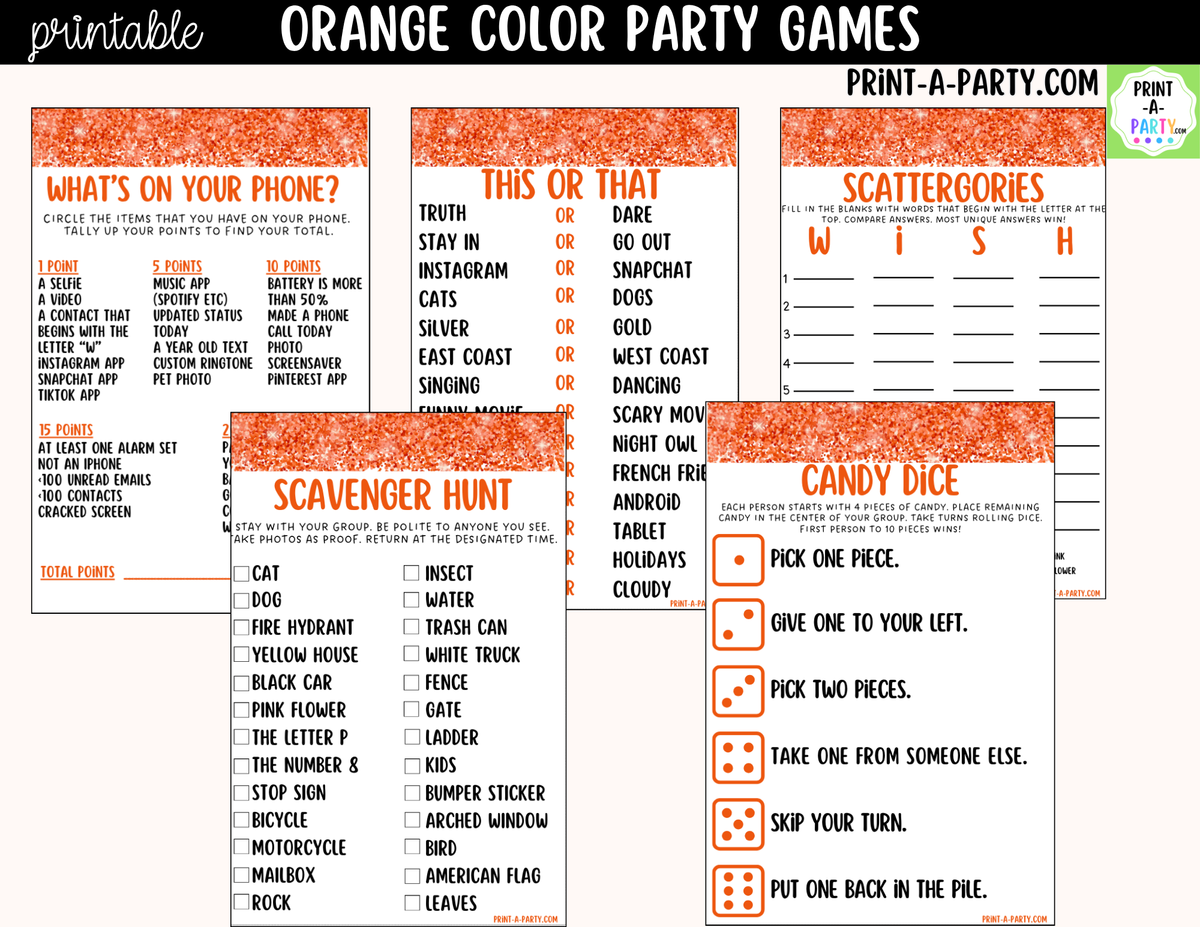Orange Party Games Printable