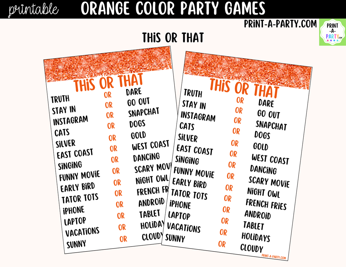 Orange Party Games Printable