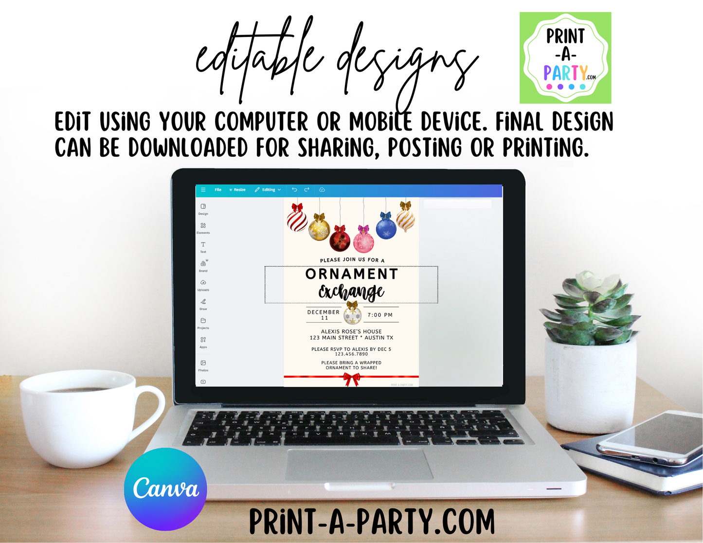 ORNAMENT EXCHANGE PARTY Invite - Editable Ornament Exchange Party Invitation Template – Christmas Holiday Invite