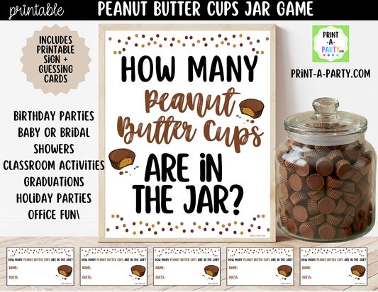 Peanut Butter Cups Jar Guessing Game Printable Sign (8x10) + Guessing Cards - Party Game Decor