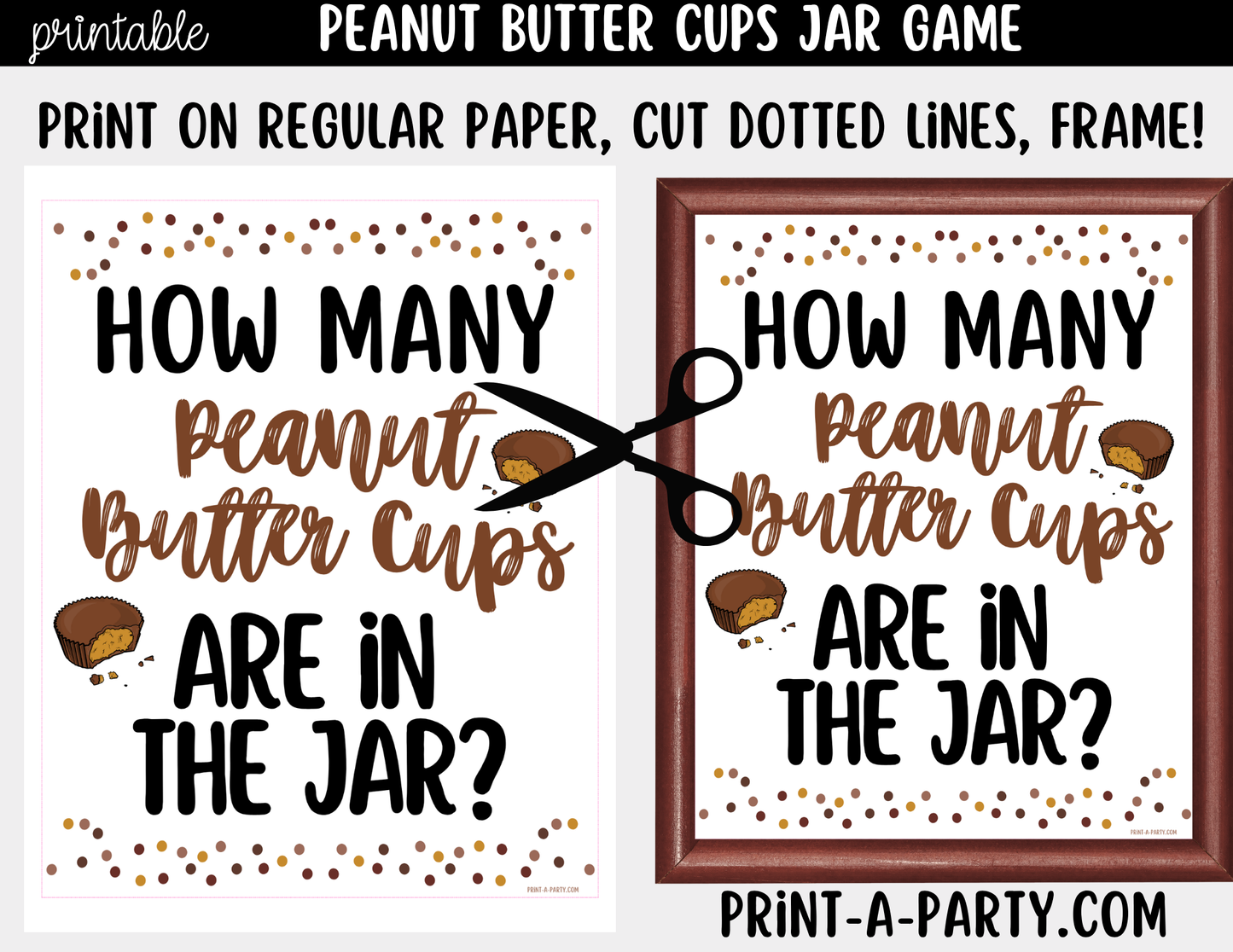 Peanut Butter Cups Jar Guessing Game Printable Sign (8x10) + Guessing Cards - Party Game Decor