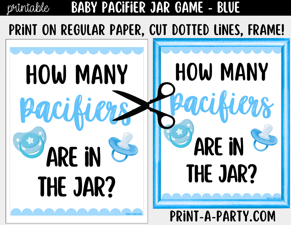 How Many Pacifiers in the Jar Guessing Game - Blue Baby Boy Shower
