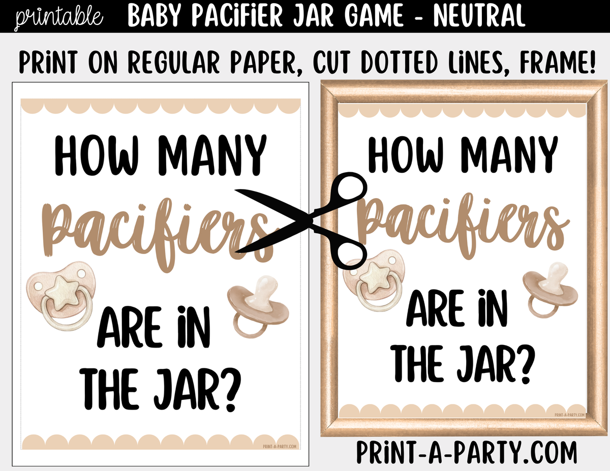 How Many Pacifiers in the Jar Guessing Game - Gender Neutral Baby Shower
