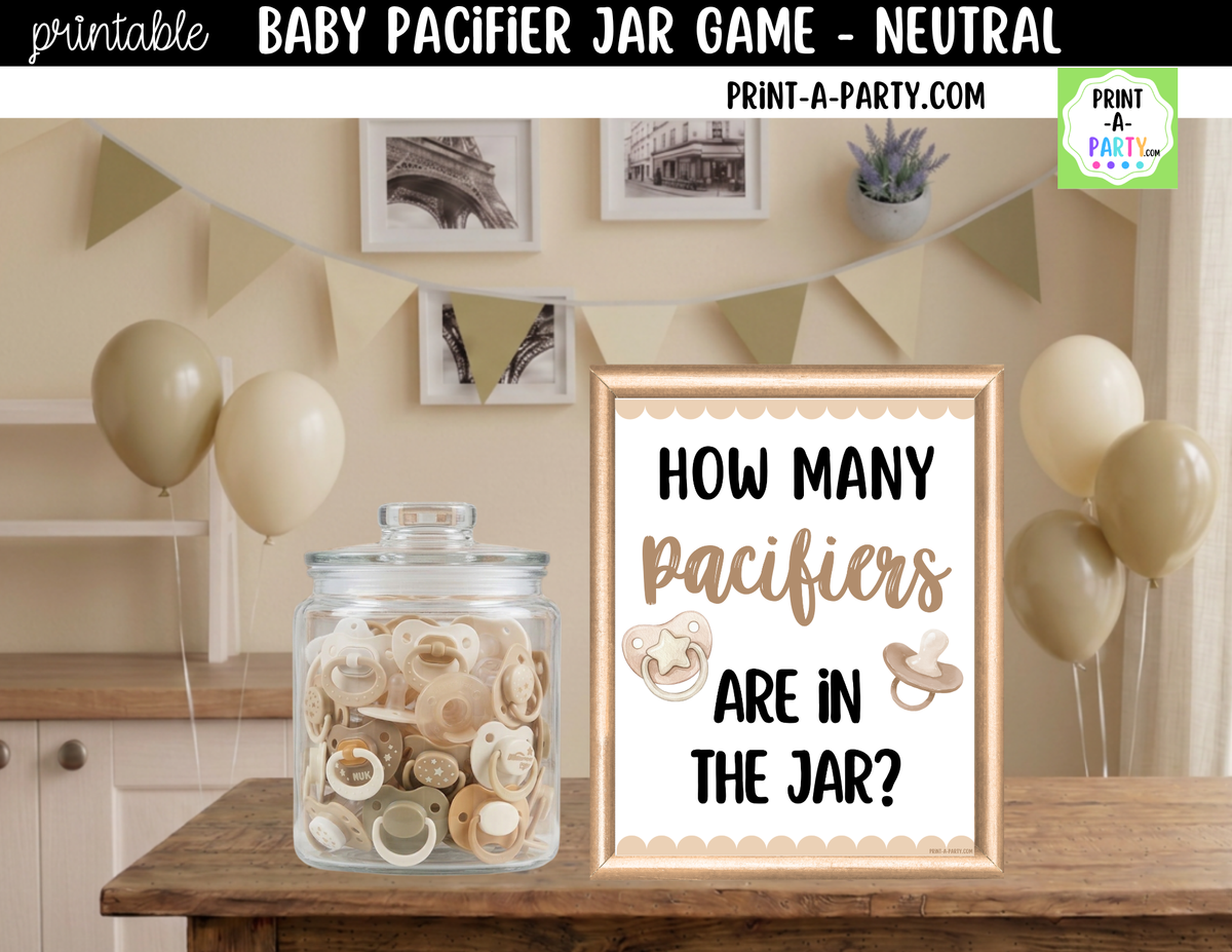 How Many Pacifiers in the Jar Guessing Game - Gender Neutral Baby Shower