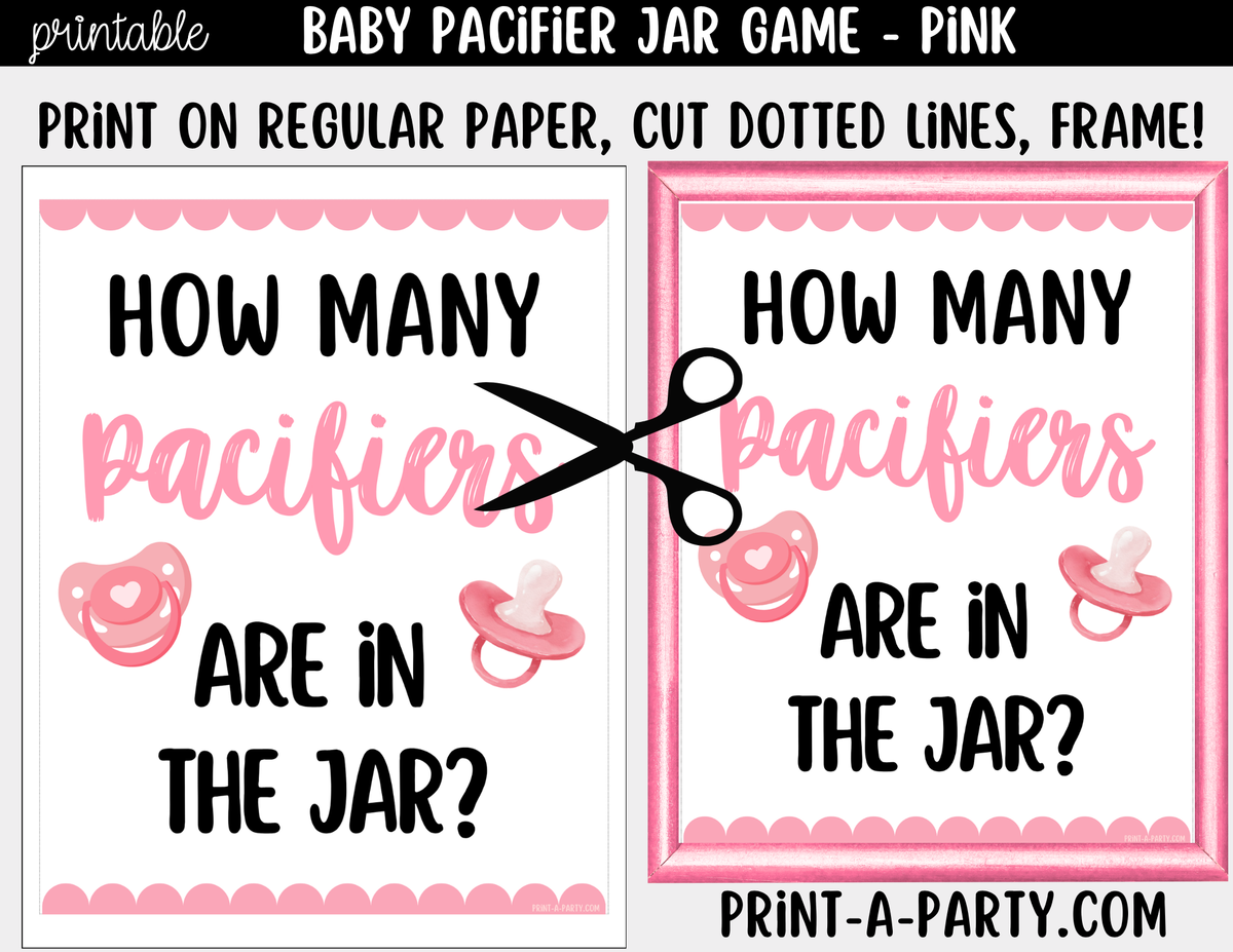 How Many Pacifiers in the Jar Guessing Game - Pink Baby Girl Shower