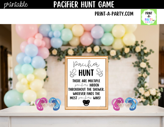 Pacifier Hunt Game Printable Sign (8x10) – For Baby Showers or Events