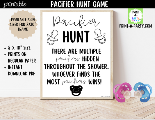 Pacifier Hunt Game Printable Sign (8x10) – For Baby Showers or Events