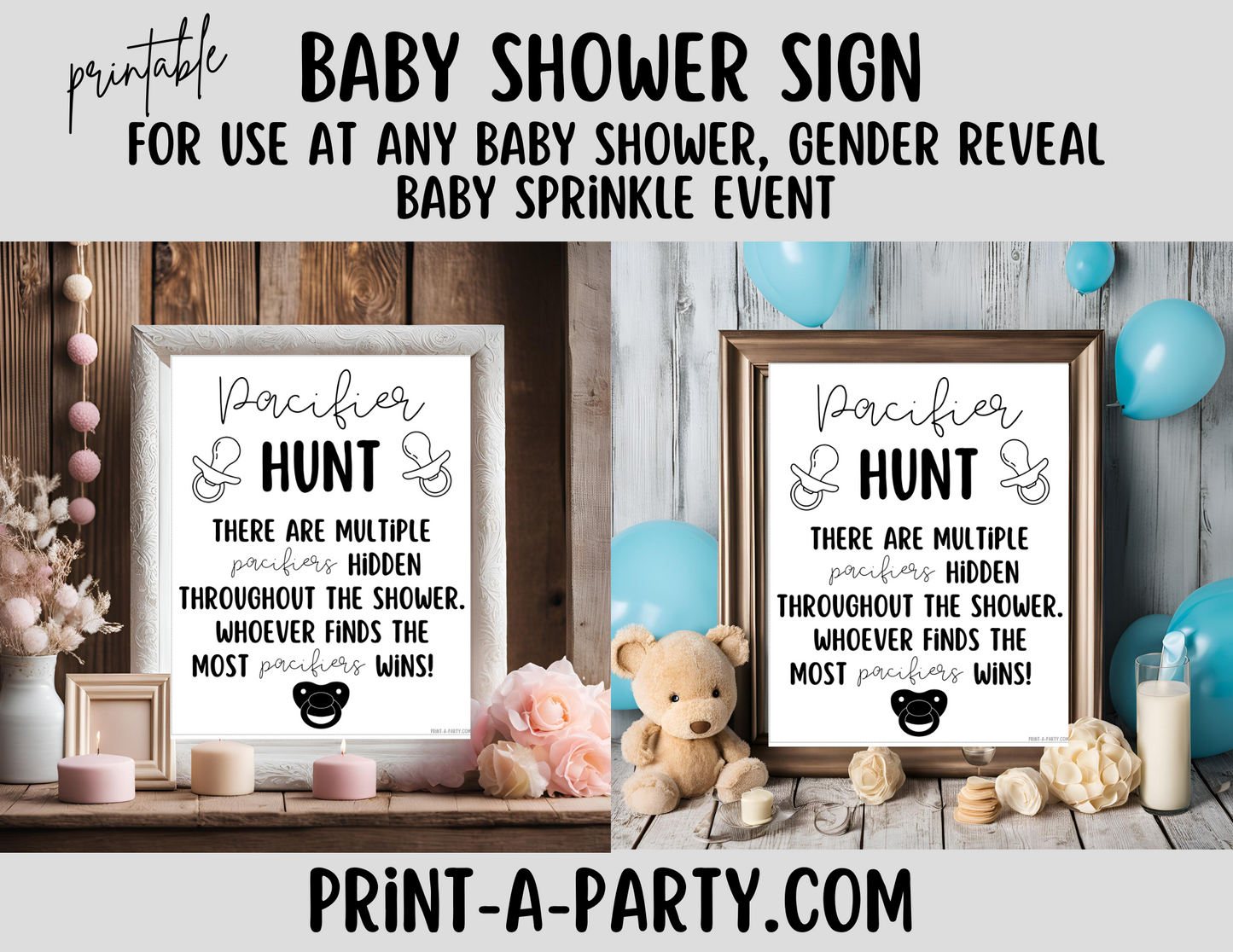 BABY SHOWER SIGN - PACIFIER HUNT Game | Baby Pacifier Game | Baby Shower | Baby Sprinkle | Gender Reveal | Adoption Party