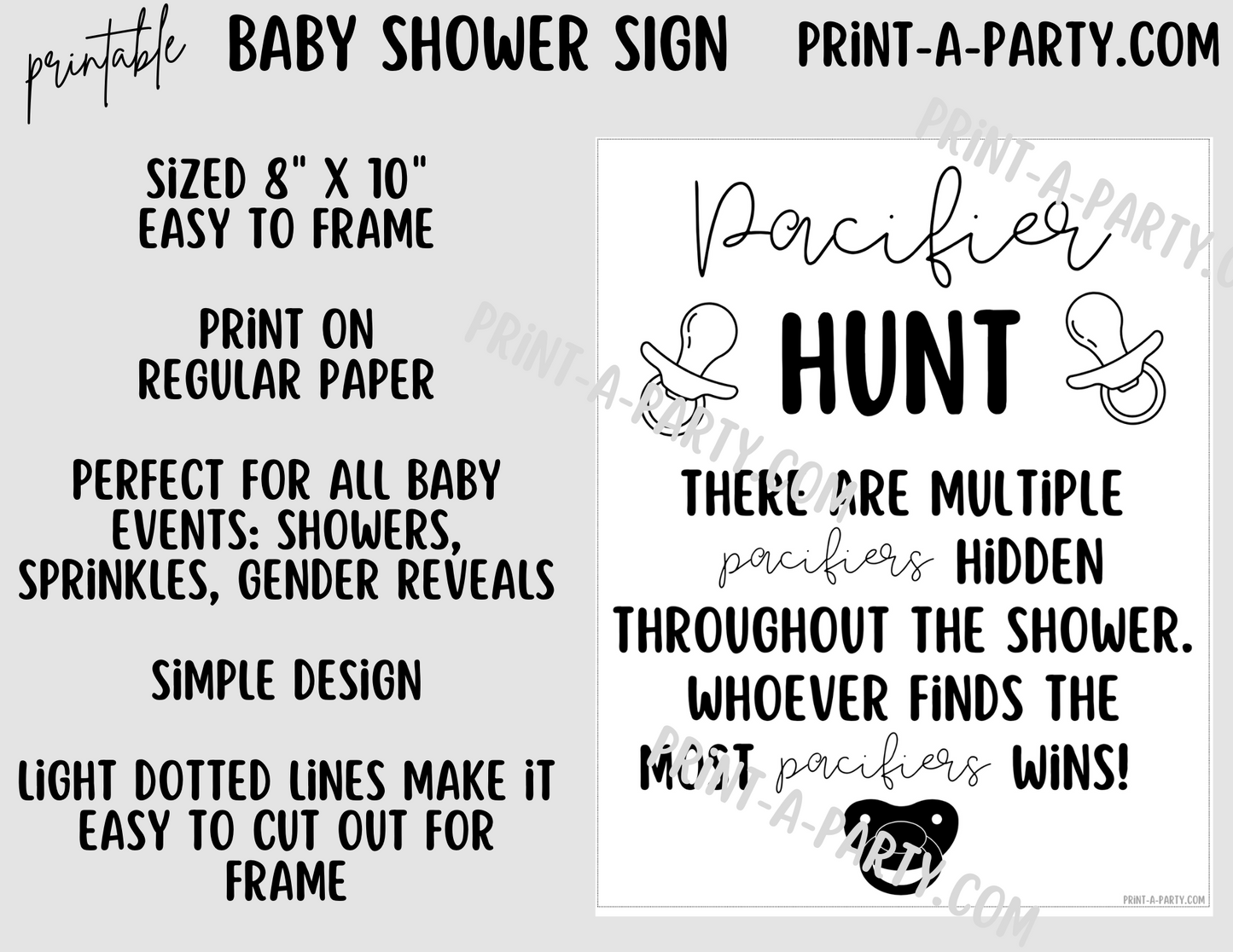 BABY SHOWER SIGN - PACIFIER HUNT Game | Baby Pacifier Game | Baby Shower | Baby Sprinkle | Gender Reveal | Adoption Party