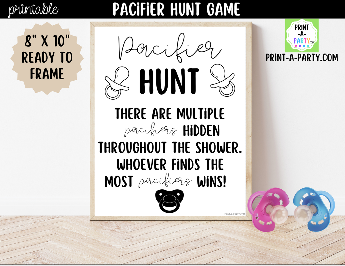 Pacifier Hunt Game Printable Sign – Baby Shower Party Game
