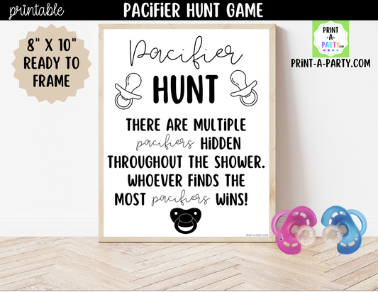 Pacifier Hunt Game Printable Sign – Baby Shower Party Game