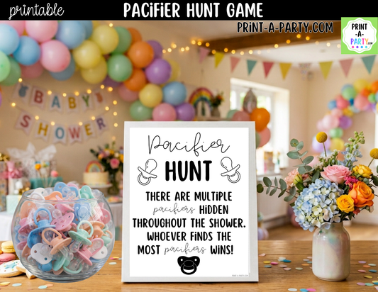 Pacifier Hunt Game Printable Sign – Baby Shower Party Game