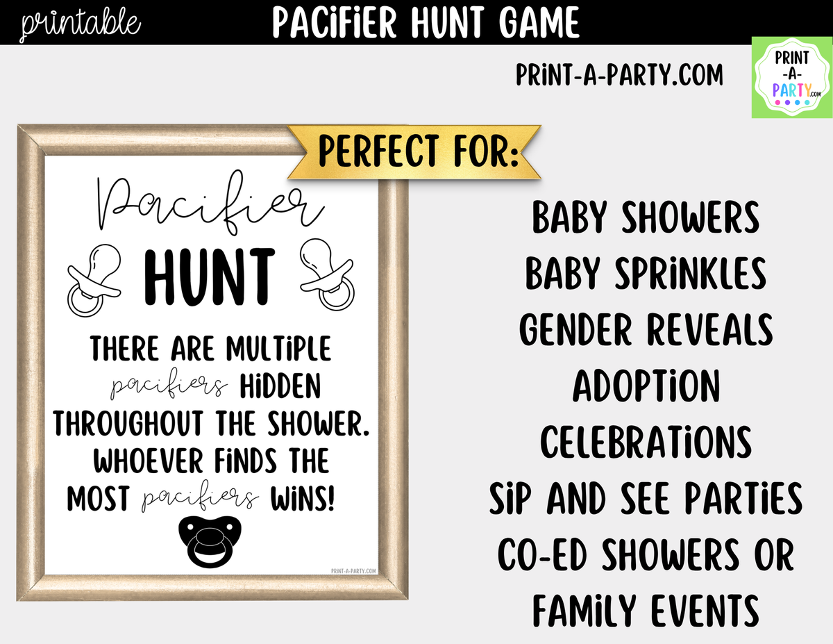 Pacifier Hunt Game Printable Sign – Baby Shower Party Game