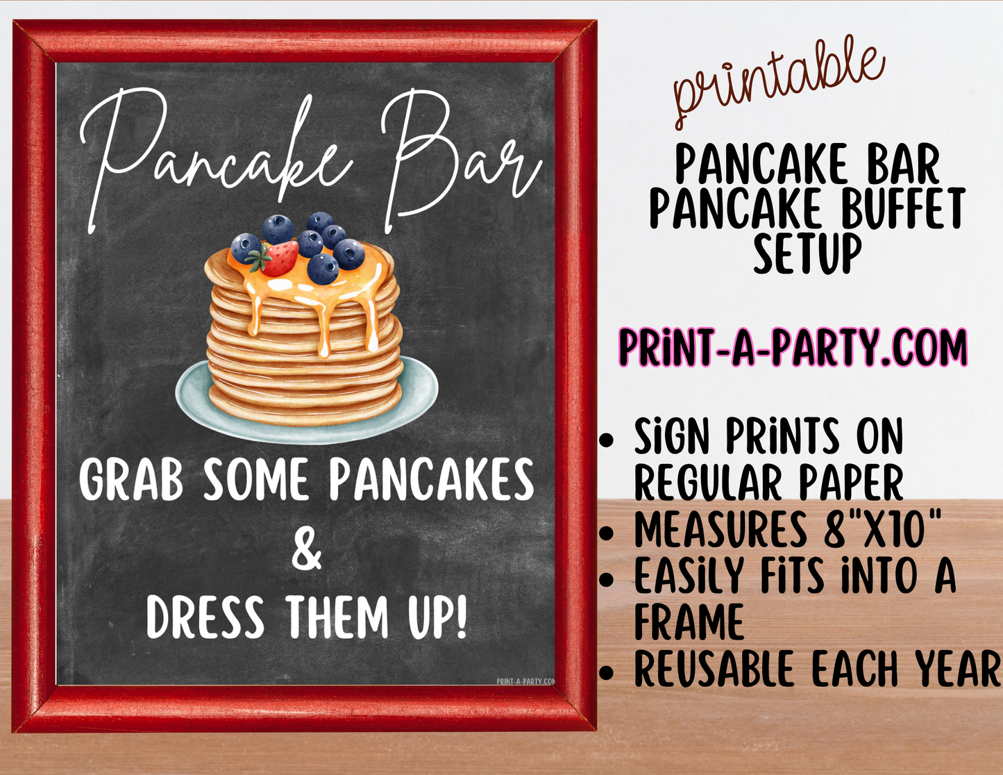 Pancake Bar Sign (8x10) + Topping Tent Cards - Printable Brunch Buffet Decor