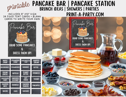 PANCAKE BAR - Printable Chalkboard Pancake Bar Sign & Topping Labels – Perfect for Brunches, Showers, Birthdays Slumber Parties & More