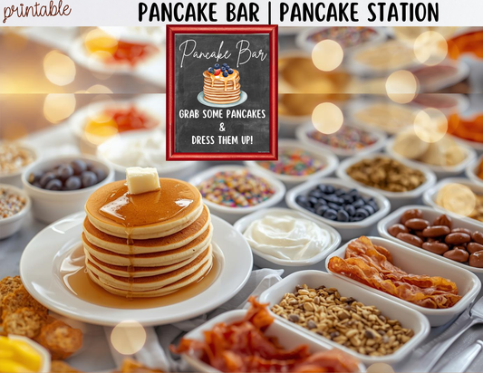 PANCAKE BAR - Printable Chalkboard Pancake Bar Sign & Topping Labels – Perfect for Brunches, Showers, Birthdays Slumber Parties & More