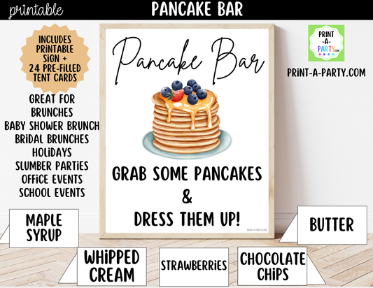 Pancake Bar Sign (8x10) + Topping Tent Cards - Printable Brunch Buffet Decor
