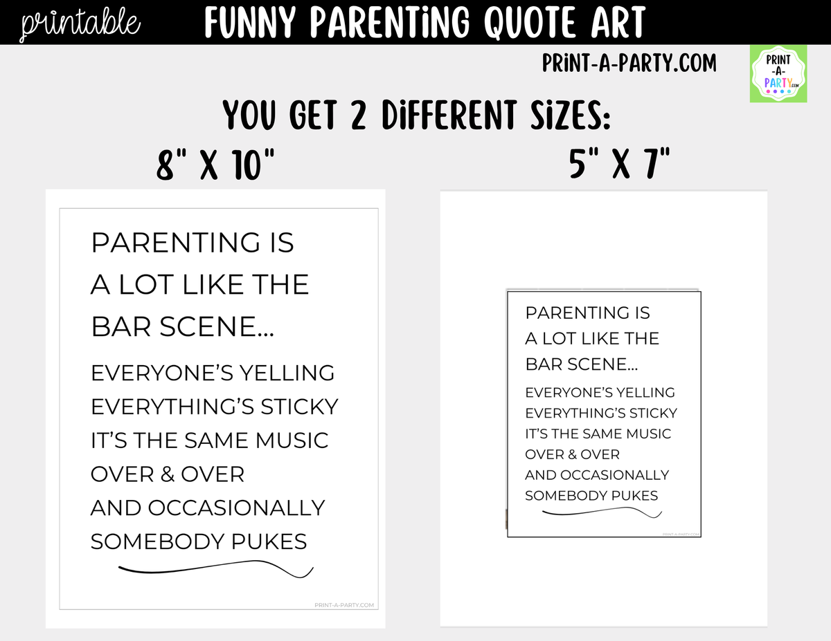 Funny Parenting Quote Wall Art Printable - Bar Scene