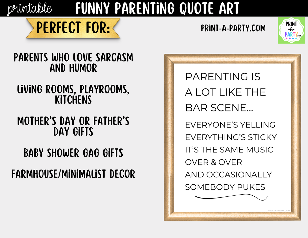 Funny Parenting Quote Wall Art Printable - Bar Scene