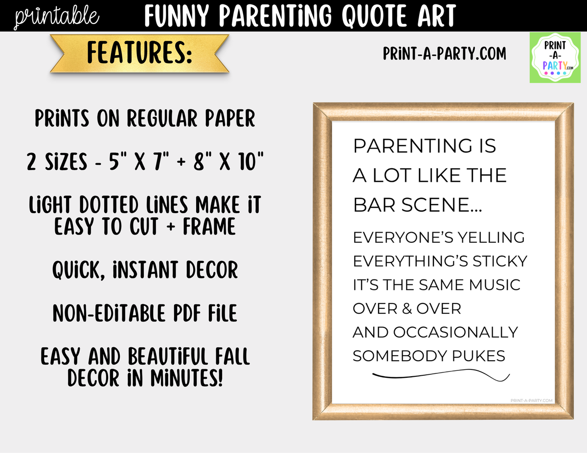 Funny Parenting Quote Wall Art Printable - Bar Scene